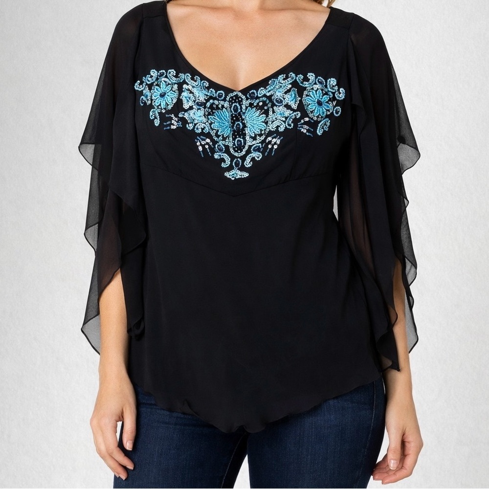 Sue Wong Nocturne Beaded Silk Top. Size 6. NWT